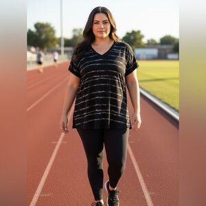 ActiveZone by Penningtons, Plus Size Lightweight V-Neck Tee, 2X, Black, Gray